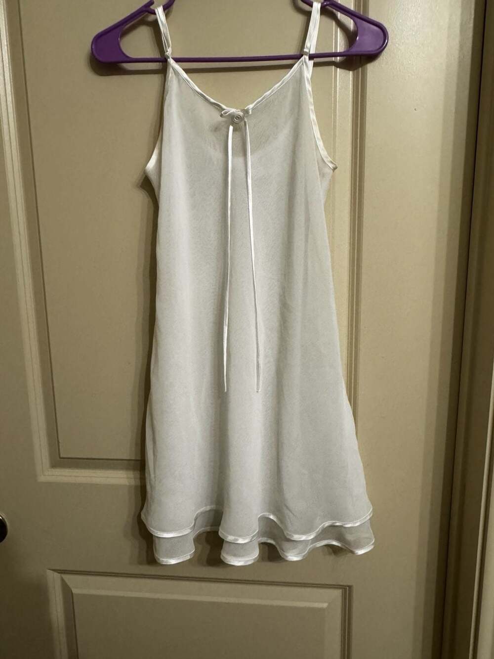 Frederick's of Hollywood White Sheer Tiered Chemise Nightgown Size M